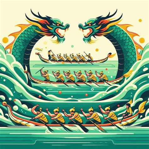 Premium Photo Dragon Boat Racing Illustration For Dragon Boat Festival