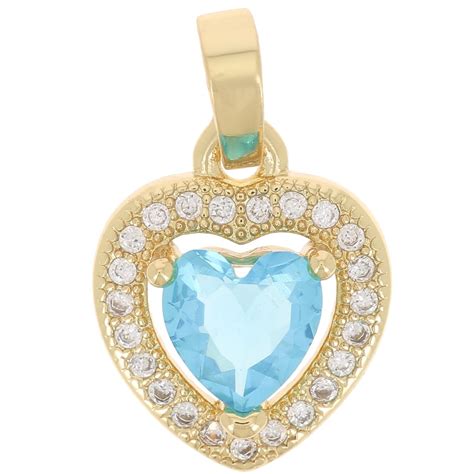 Pendentif coeur avec zircons 14x11 mm Doré Crystal Bleu clair x1