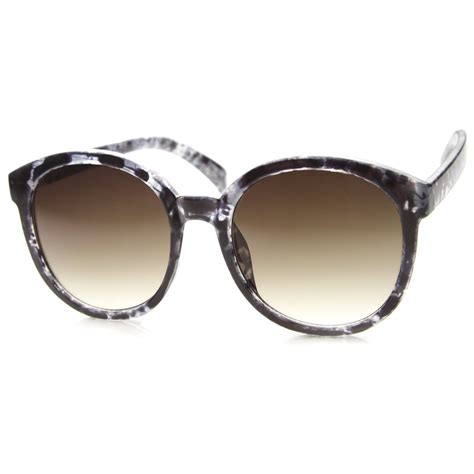 Womens Oversize Round Horned Rim Marble Sunglasses Zerouv