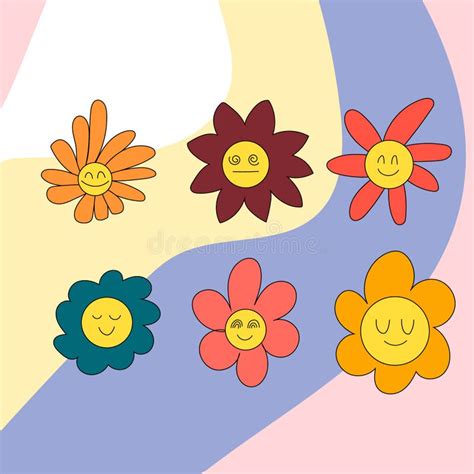 Set Floral Groovy Daisies Stock Illustration Illustration Of Colorful