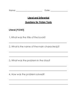 Literal and Inferential Questions by Michigan Momma | TPT