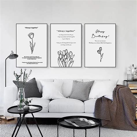 3pcs Set Canvas Print Painting Poster Simple Text Cute Flowers Modern