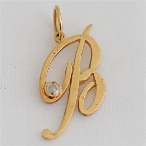 Vintage 14k Yellow Gold Necklace Pendant Letter Initial B Small Diamond