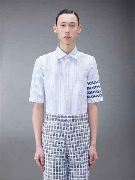 Stripe Oxford 4 Bar Short Sleeve Shirt Thom Browne