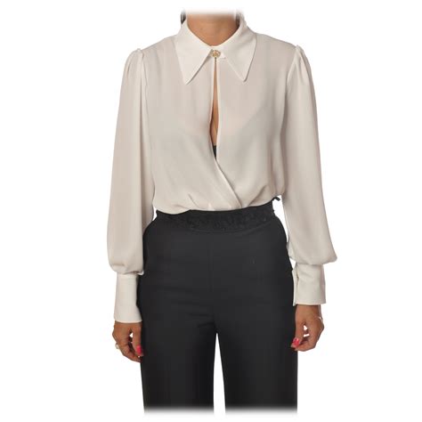 Elisabetta Franchi Body Manica Lunga Bianco Camicia Made In