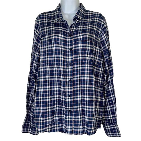 Beach Lunch Lounge Womens Large Blue Plaid Long Sleeve Button Down Shirt Ebay