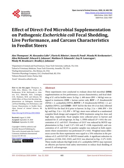 Pdf Effect Of Direct Fed Microbial Supplementation On Pathogenic