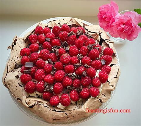 Dark Chocolate Drizzle Pear Ginger Pavlova Feasting Is Fun