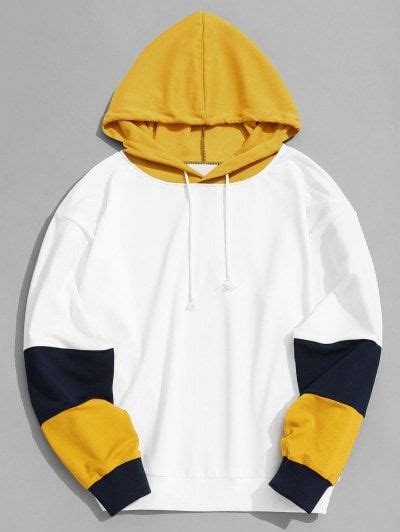 Color Block Hoodie Men Clothes Purplish Blue Red White Yellow Color