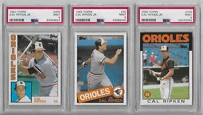 1984 1985 1986 Topps Cal Ripken Jr PSA 9 Mint 3 Three Card Lot