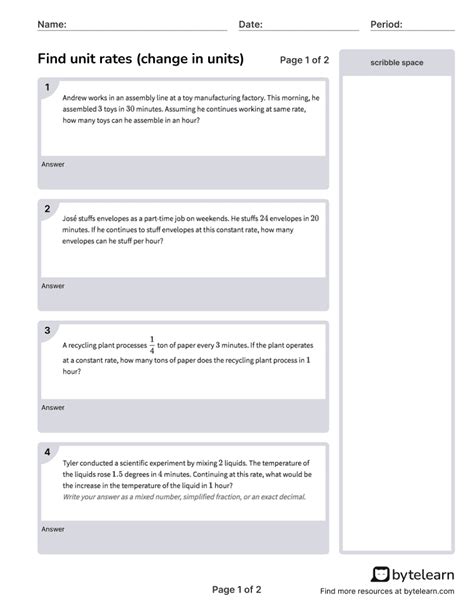 Find Unit Rates Change In Units Worksheets Pdf 7rpa1 7th