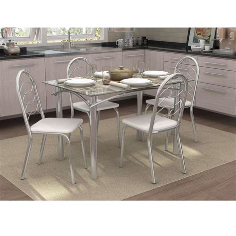 Conjunto De Mesa 4 Cadeiras Miriam Cromado E Branco Kappesberg