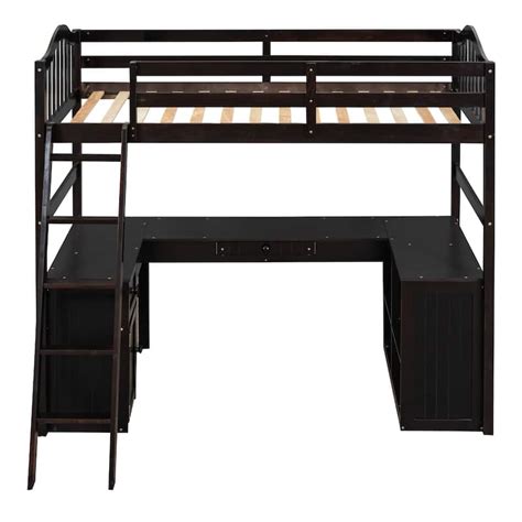 Wooden Twin Loft Bed With Desk Drawers And Cabinet Bed Bath