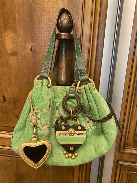 Vintage Juicy Couture Green And Brown Velour Shoulder Bag Purse Handbag