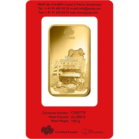 Lingotin D Or 100 Grammes PAMP Suisse Lunar Cochon Gold Avenue