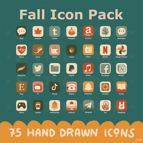 Fall Aesthetic Ios Android App Icon Pack 100 Hand Drawn App Icons