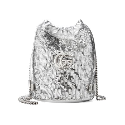 Gucci Gg Marmont Mini Sequin Bucket Bag In Metallic Lyst