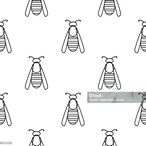 Seamless Vector Pattern With Insects Symmetrical Black And White Background With Wasps Stock