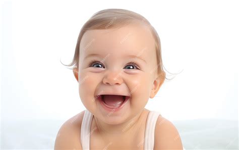 Premium Ai Image Cute Baby Giggling Tickled Closeup Isolated On White