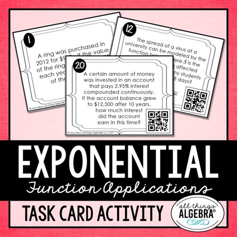 Exponential Functions Applications Task Cards All Things Algebra®