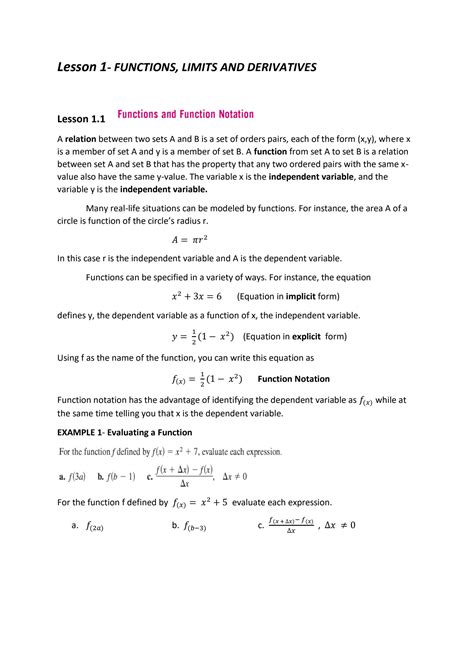 Solution Differentia Calculus Lesson 1 Functions Limits And