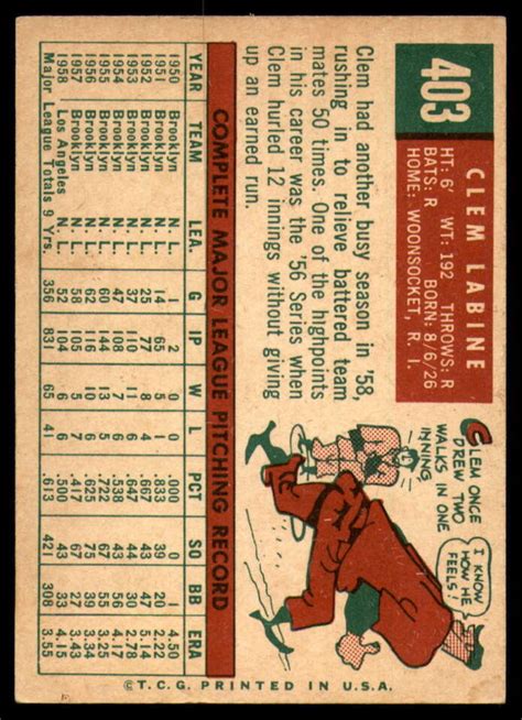 1959 Topps 403 Clem Labine EX Dodgers ID 68946 EBay