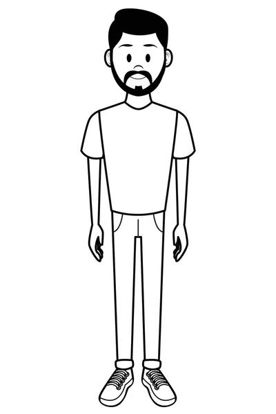 Man Smiling With Beard Cartoon In Black And White Vector Illustration