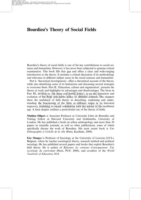 (PDF) Bourdieu's Theory of Social Fields: Concepts and Applications