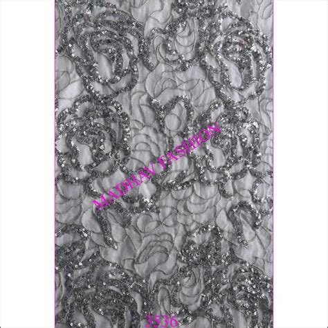 All Type Silver Zari Fabric With Silver Sequin Embroidery Work At Price