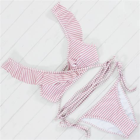 New Striped Print Bathing Suit Brazilian Biquini Sexy Swimwear Bikinis Set 2017 Vintage Retro