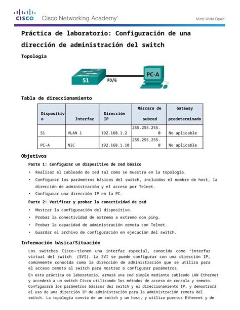 Docx Pr Ctica De Laboratorio Configuraci N De Una Direcci N De