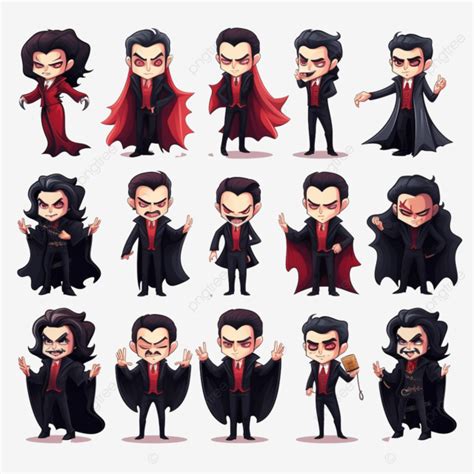 Vampire Halloween Characters Vector Set Male Vampire Dracula Character