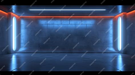Premium Photo Futuristic Scifi Concrete Reflective Room With Neon