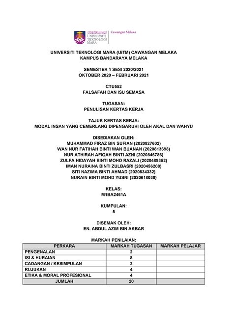 Kertas Kerja CTU552 Modal Insan YANG Cemerlang Dipengaruhi OLEH AKAL