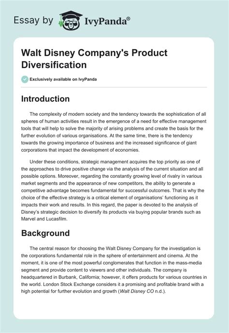 Walt Disney Company S Product Diversification 1996 Words Essay Example