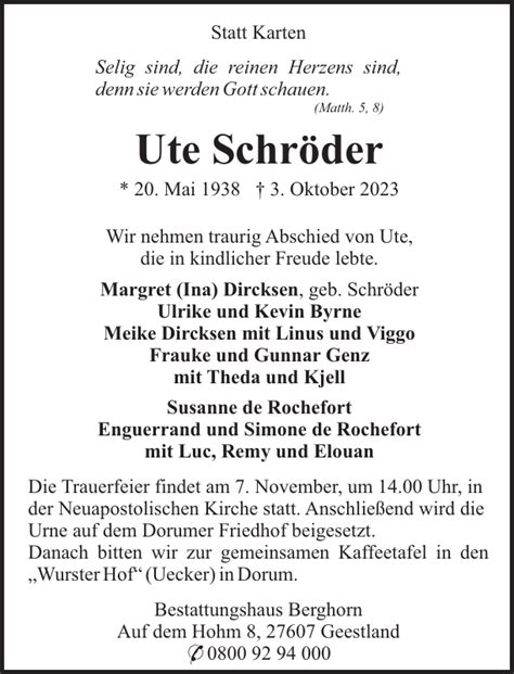 Ute Schr Der Gedenken Nordsee Zeitung