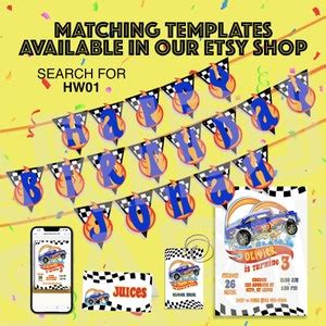 Hot Cars Birthday Invitation Wheels Birthday Invitation Race Cars Invitation Birthday