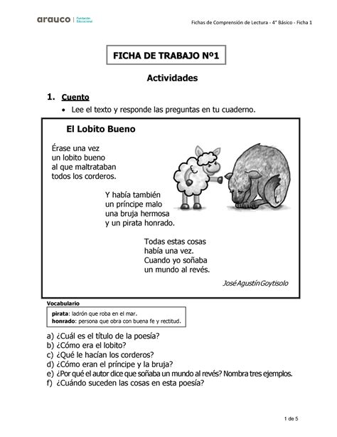 Fichas Comprensi N Lectora B Sico Actividades Cuento Lee El