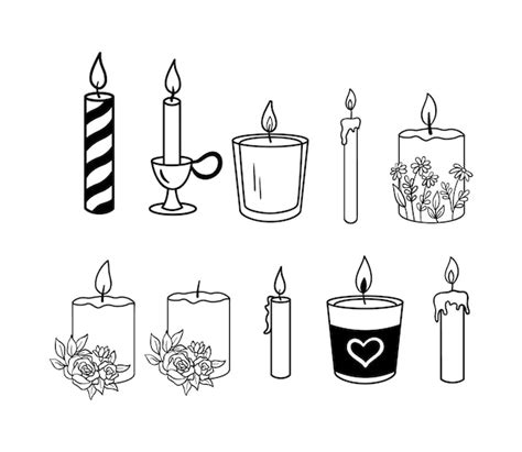 Premium Vector Candle With Flowers Hand Drawn Set Vector Burning