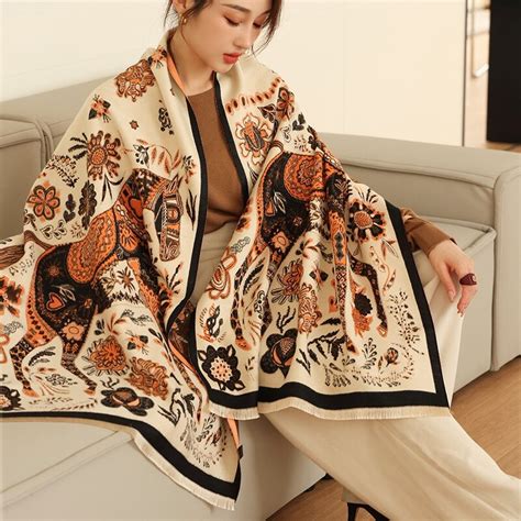 Fashion Floral Print Thick Blanket Winter Warm Scarf Women Cashmere