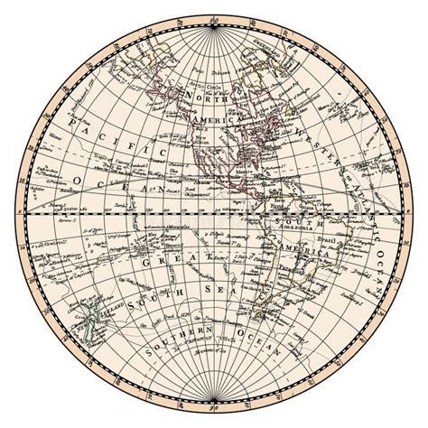 Old Map Of The Western Hemisphere Of Planet Earth Stock Vector