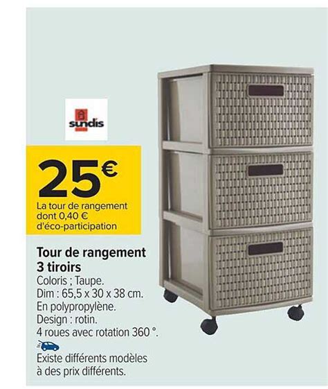 Promo Tour De Rangement 3 Tiroirs Sundis Chez Carrefour ICatalogue Fr