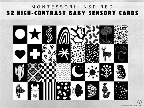 32 High Contrast Baby Cards Bundle Printable Montessori Black And White