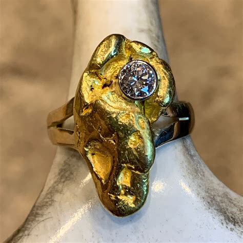 Authentic Alaskan Gold Nugget Ring With 25 Ct Diamond Etsy