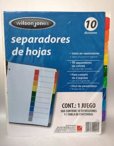 Separador De Hojas Para Carpetas De Argolla C 10 Divisiones