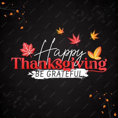 Premium Vector Happy Thanksgiving Calligraphy Text With Illustrated Leaves Over Dark Gray