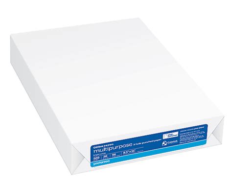 Office Depot 3 Hole Punched Multi Use Printer Copy Paper White Letter 8