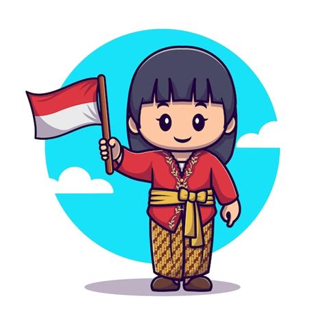 Nettes Mädchen Das Traditionelle Kleidung Trägt Und Indonesische