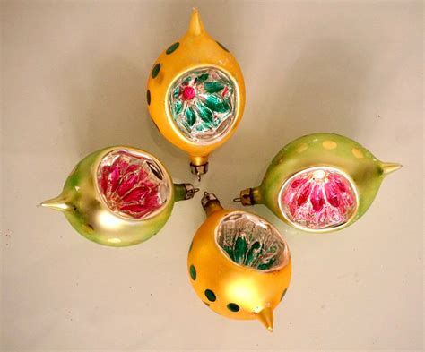 4 Vintage Indent Christmas Ornaments Made In Poland In Lemon And Lime