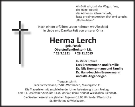 Traueranzeigen Von Herma Lerch Vrm Trauer De